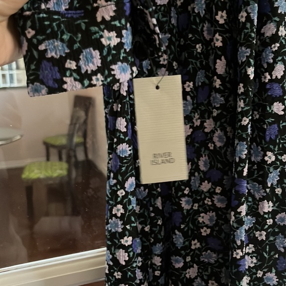 NWT River Island Navy/Multi Color Floral Midi Shirt Dress - Picture 15 of 15